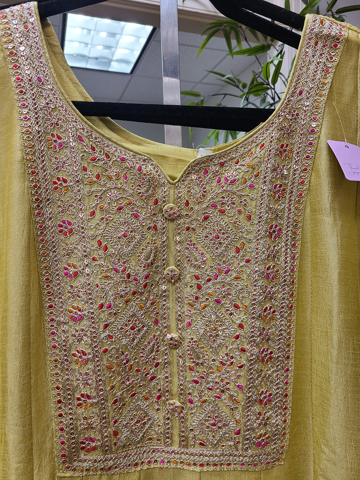 Elegant Sage Green Floral Embroidered Anarkali Set