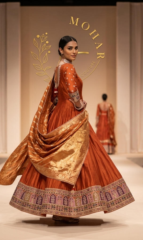 Embellished Orange Anarkali Set