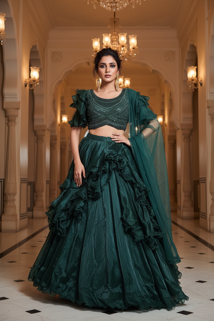 Emerald Ruffle Organza Lehenga Set