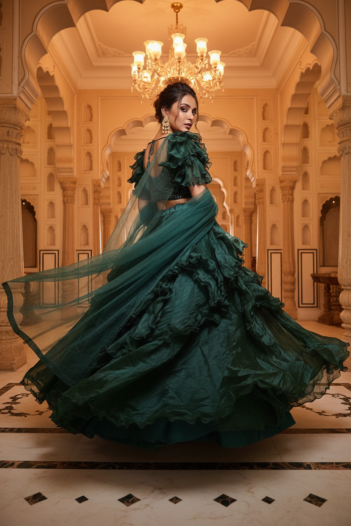 Emerald Ruffle Organza Lehenga Set