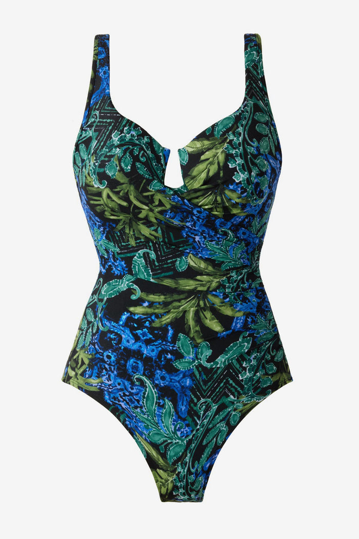 Multicolor one-piece swimsuit with an abstract print