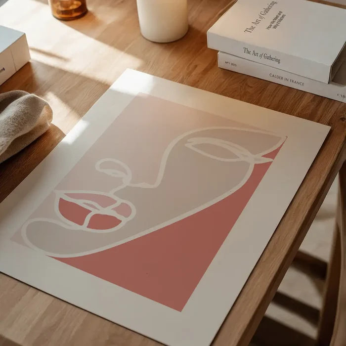 Face Study Block Colours Print unframed on a home office desk
