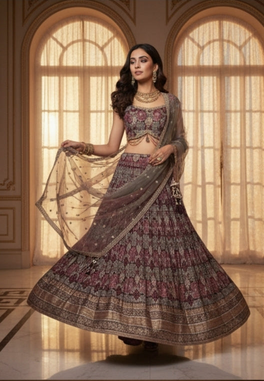 Fall printed georgette lehenga