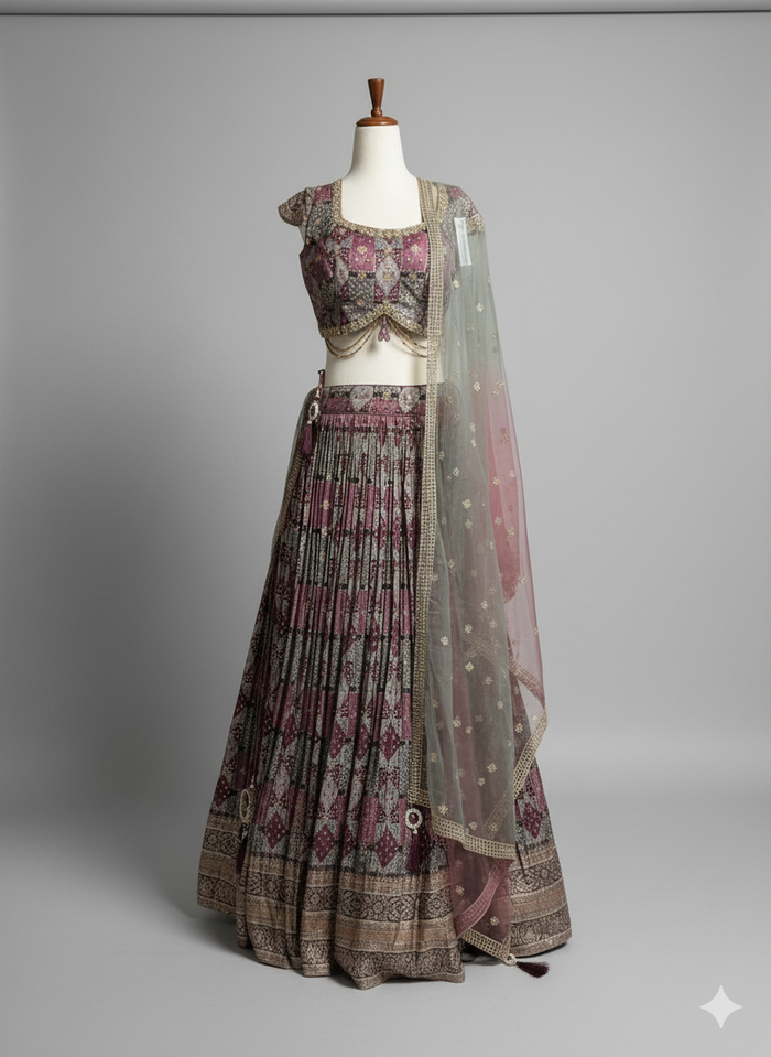 Fall printed georgette lehenga