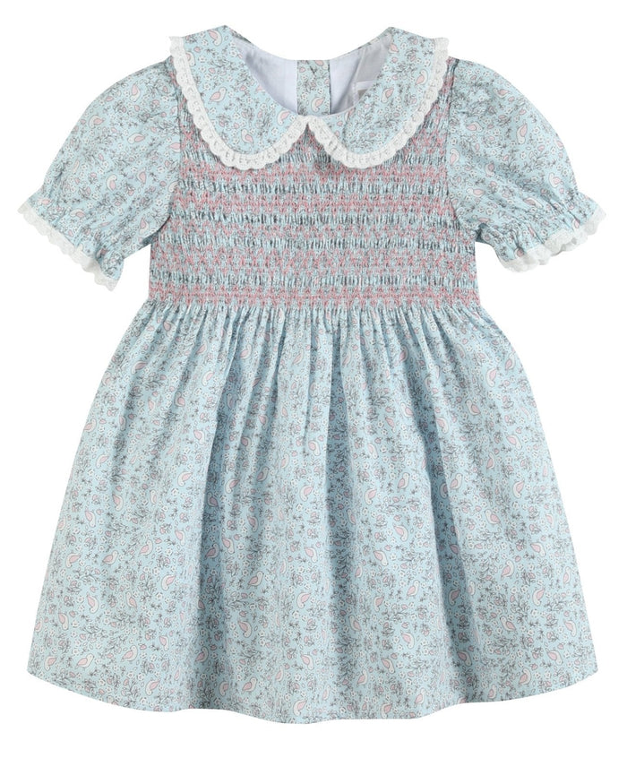 Floral Blue Dove Smocked Collared Dress - Lil Cactus