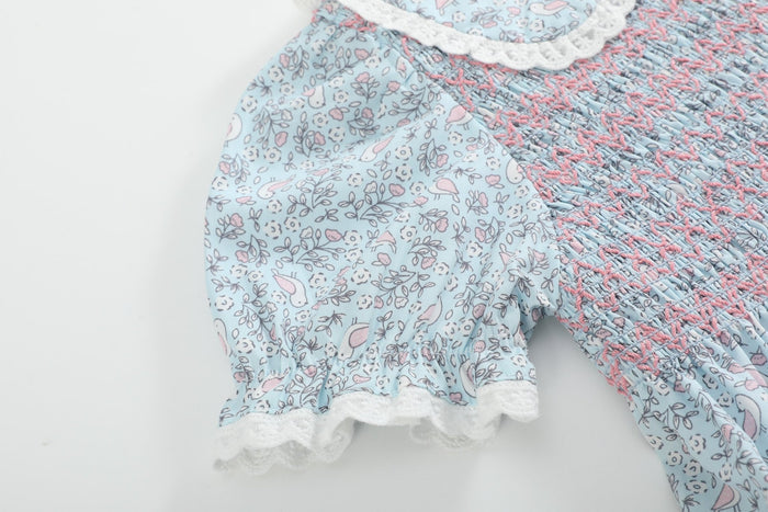 Floral Blue Dove Smocked Collared Dress - Lil Cactus
