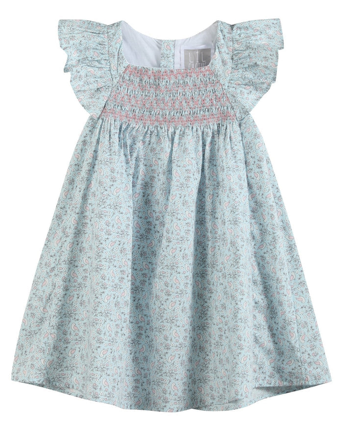 Floral Blue Dove Smocked Flutter Dress - Lil Cactus
