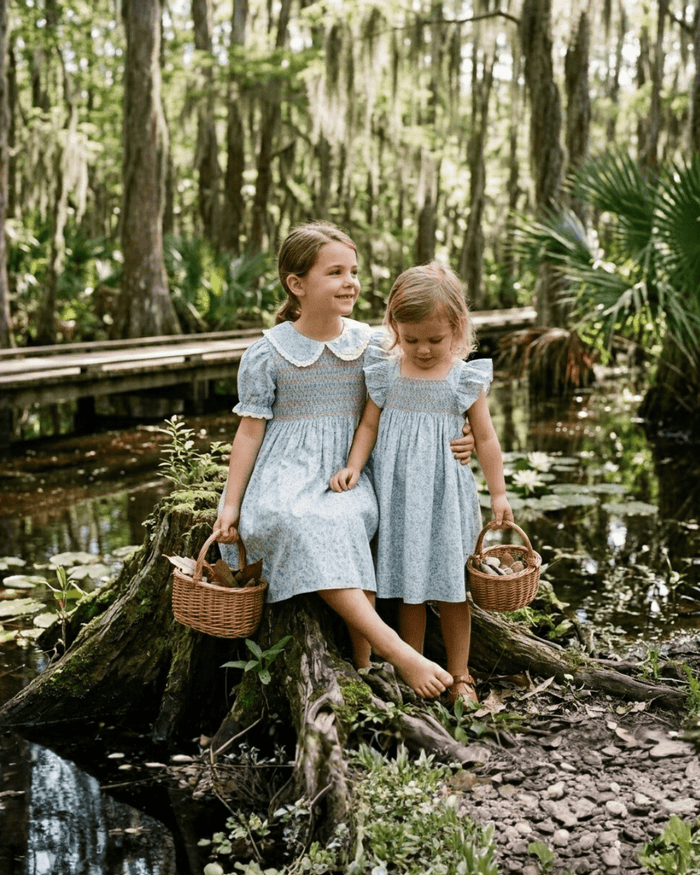 Floral Blue Dove Smocked Flutter Dress - Lil Cactus