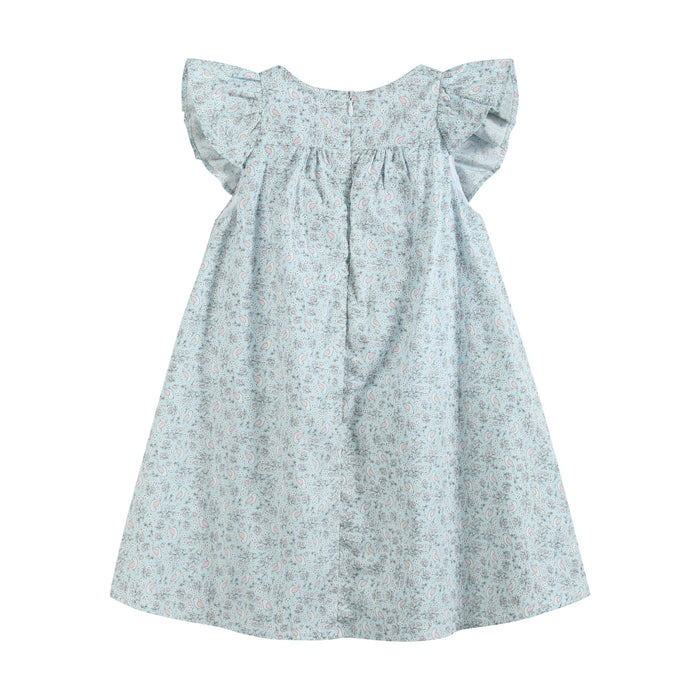 Floral Blue Dove Smocked Flutter Dress - Lil Cactus
