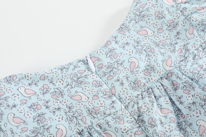 Floral Blue Dove Smocked Flutter Dress - Lil Cactus