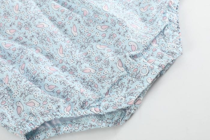 Floral Blue Dove Smocked Flutter Romper - Lil Cactus