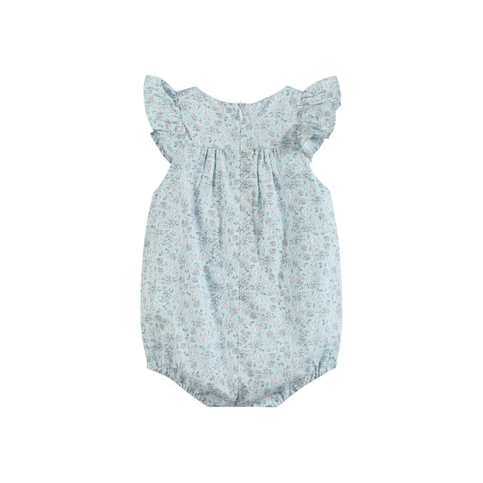 Floral Blue Dove Smocked Flutter Romper - Lil Cactus