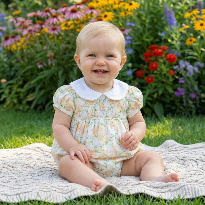 Floral Smocked Collared Bubble Romper - Lil Cactus
