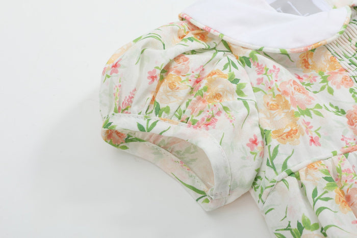 Floral Smocked Collared Bubble Romper - Lil Cactus