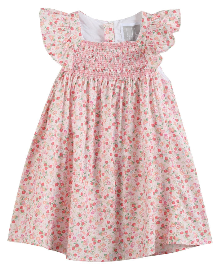 Floral Strawberry Smocked Flutter Dress - Lil Cactus