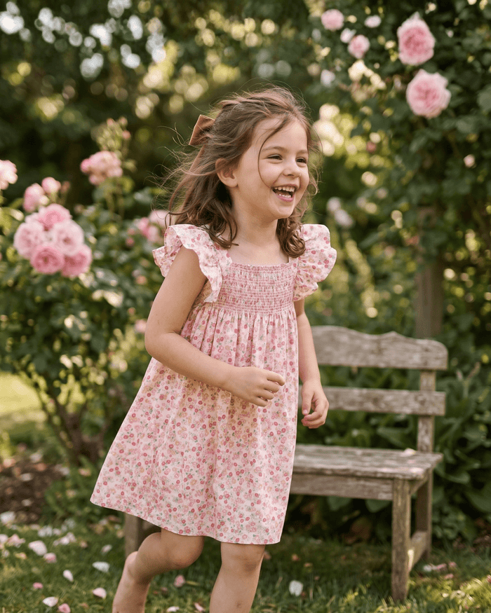 Floral Strawberry Smocked Flutter Dress - Lil Cactus
