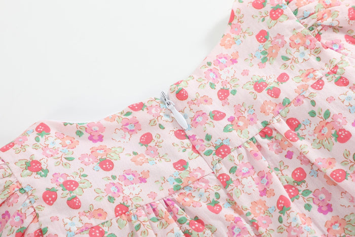 Floral Strawberry Smocked Flutter Dress - Lil Cactus