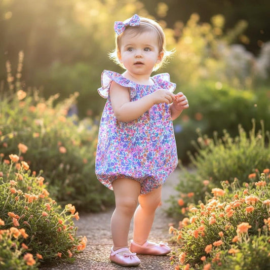 Flutter Sleeves Liberty London Baby Bubble Onesie: Ditsy Floral Print