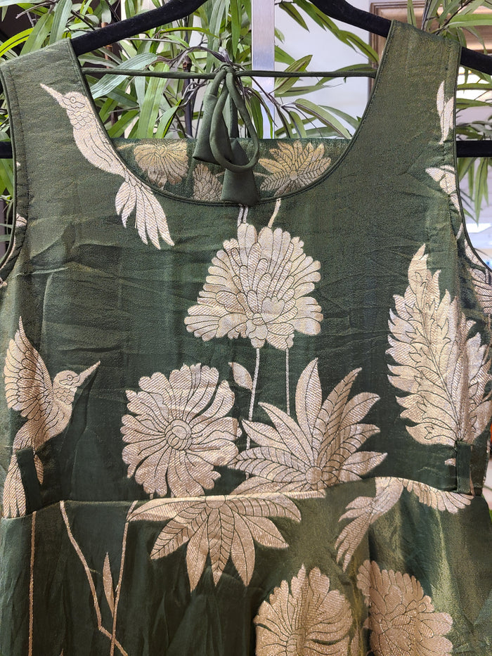 Forest Green Banarasi Floral Gown