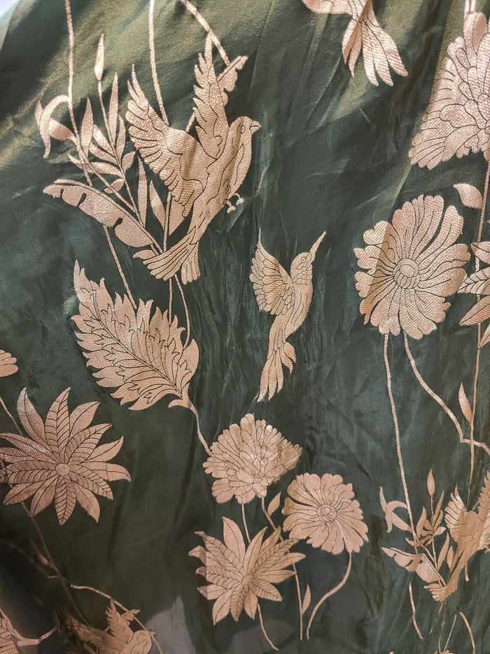 Forest Green Banarasi Floral Gown