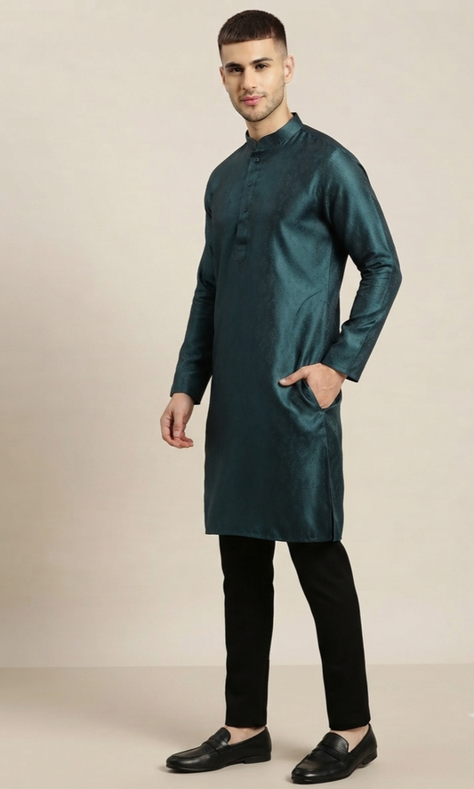 Forest Green Embossed Kurta Set