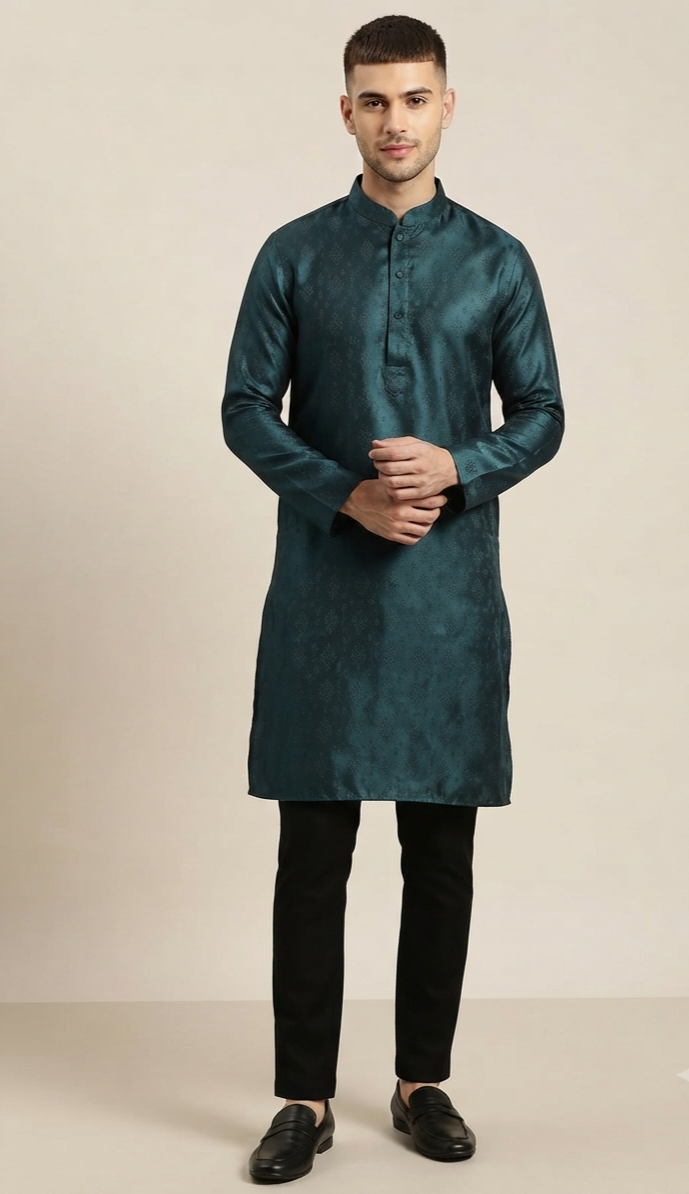 Forest Green Embossed Kurta Set