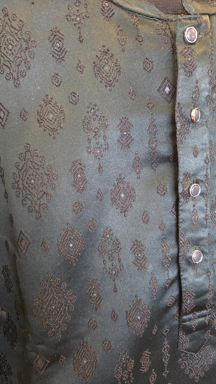 Forest Green Embossed Kurta Set