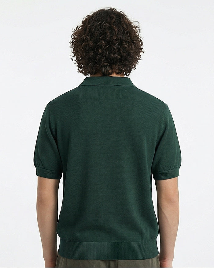 Forest Green Fine-Gauge Knit Polo Shirt - R217126