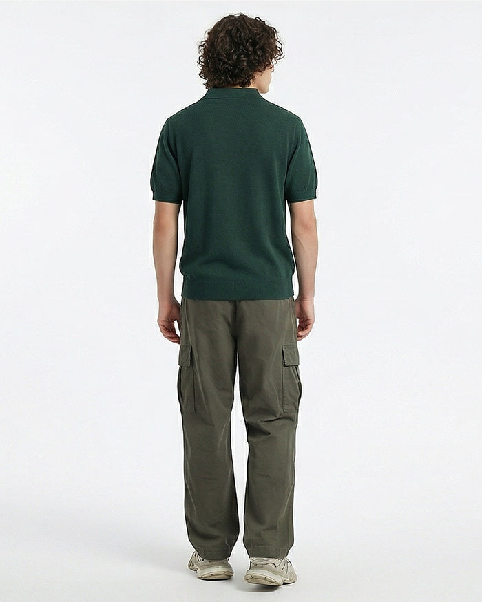 Forest Green Fine-Gauge Knit Polo Shirt - R217126