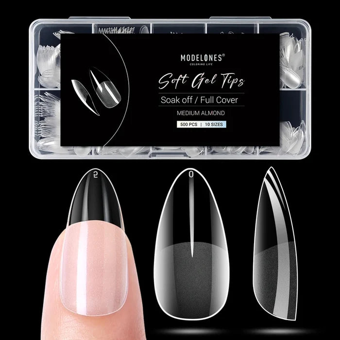 500 Pcs Full Cover Nail Tips Nail Tip MODELONES # Medium Almond(Semi-Frosted)