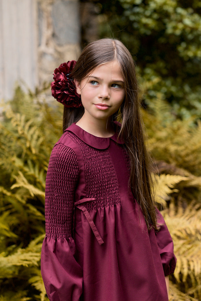 Girls Dress – Burgundy – Herringbone