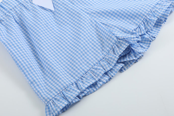 Girls Light Blue Gingham Golf Tee and Shorts 2pc Set - Lil Cactus