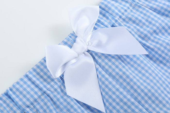 Girls Light Blue Gingham Golf Tee and Shorts 2pc Set - Lil Cactus