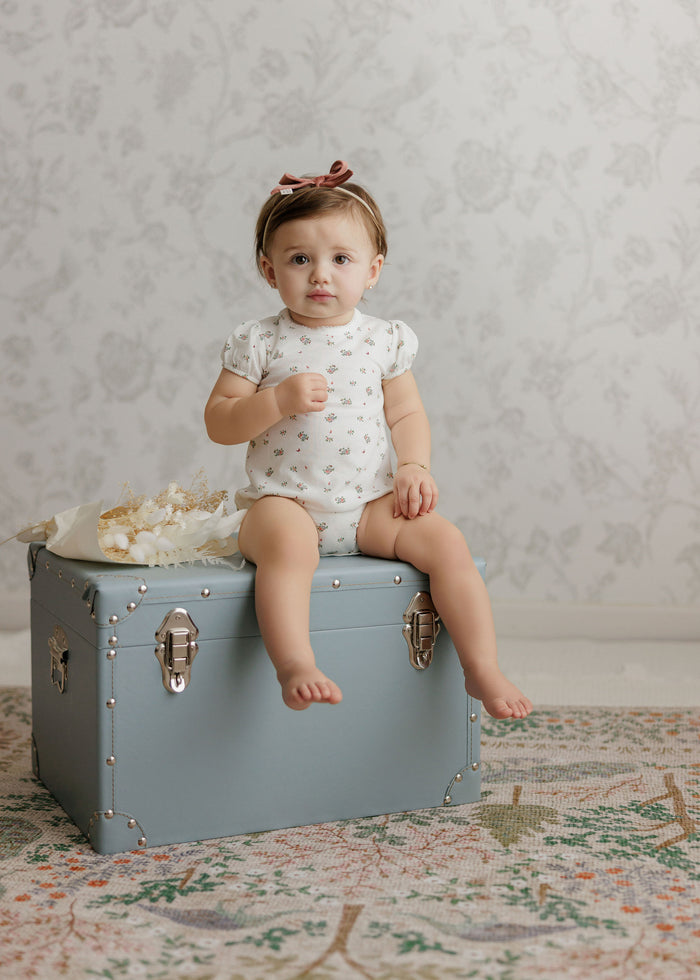 Girls Romper – Ivory Pink – Floral Print