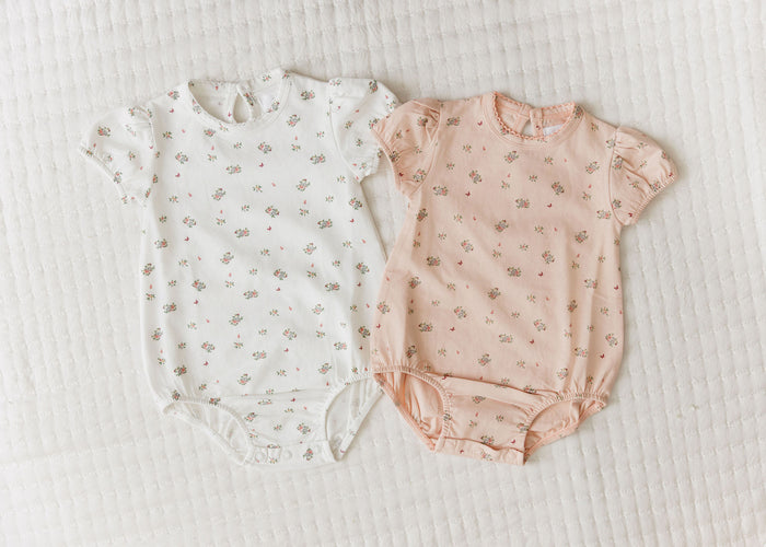 Girls Romper – Ivory Pink – Floral Print