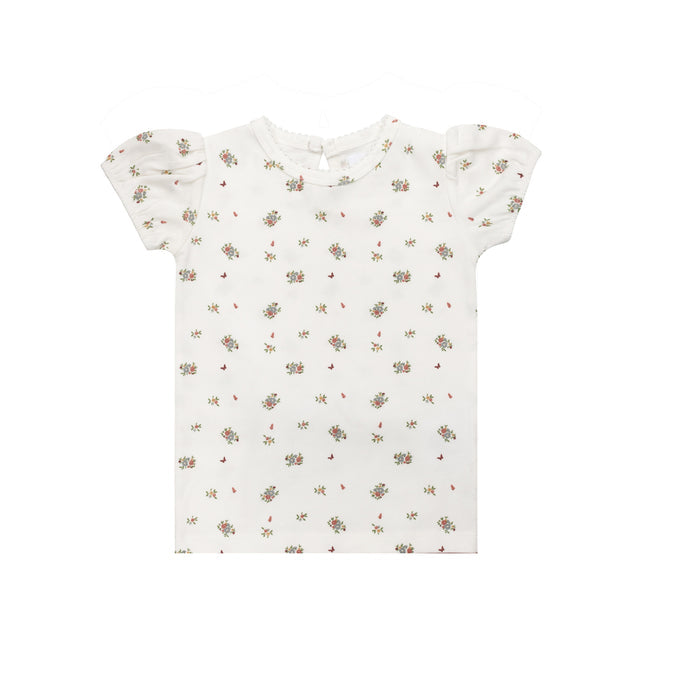 Girls Short Sleeve Tee – Ivory Pink – Floral Print