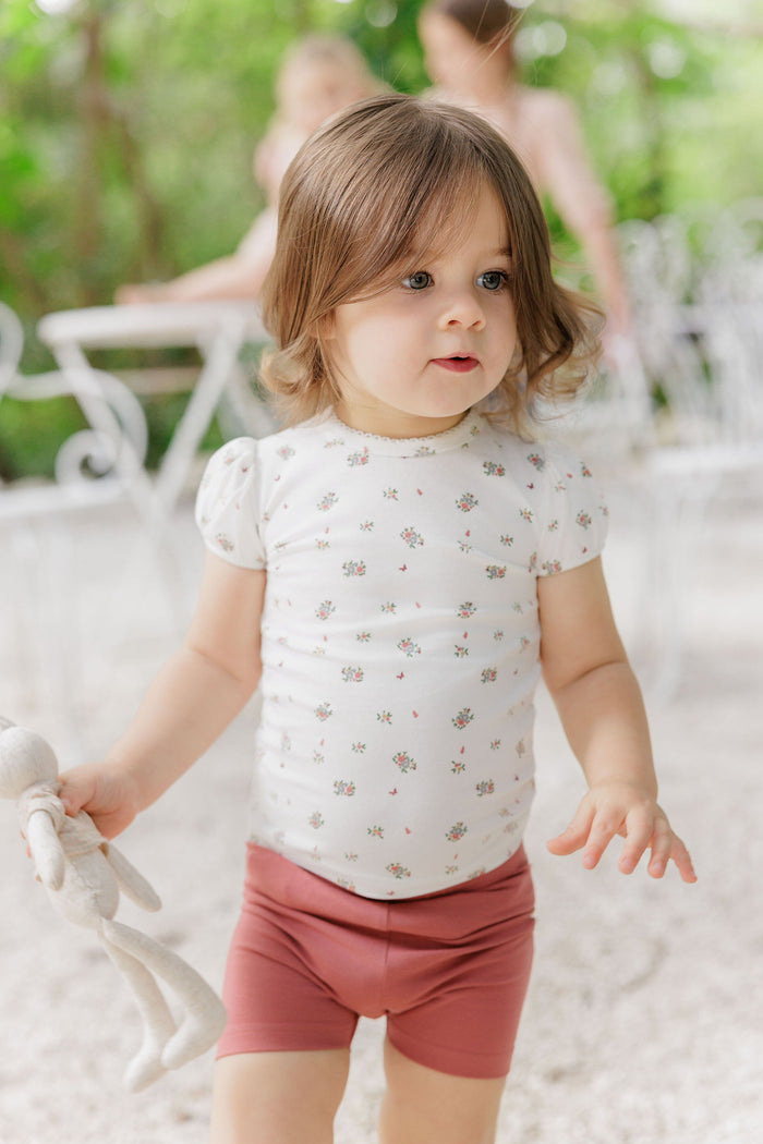 Girls Short Sleeve Tee – Ivory Pink – Floral Print