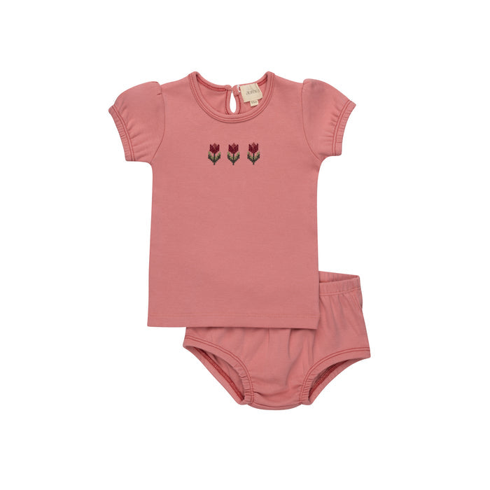 Girls T-Shirt and Bloomer – Pink – Cross Stitch Tulip