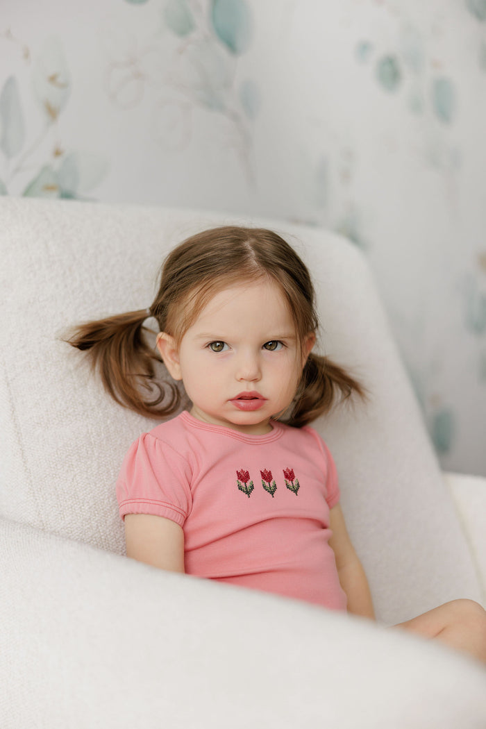 Girls T-Shirt and Bloomer – Pink – Cross Stitch Tulip