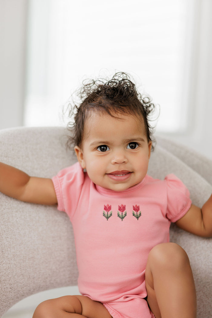 Girls T-Shirt and Bloomer – Pink – Cross Stitch Tulip