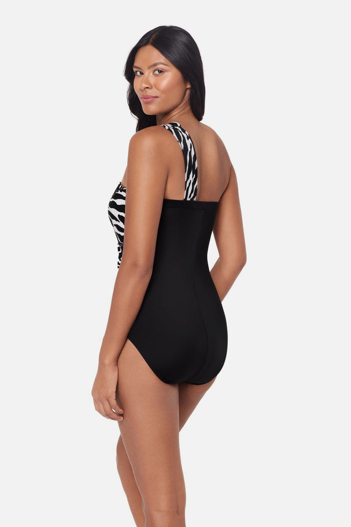 Side view of Goddess One Piece in Sand Tracks