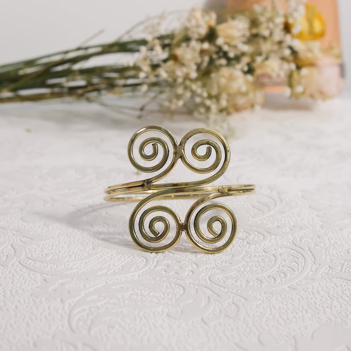 Gold Double Spiral Celtic Arm Cuff Bracelet