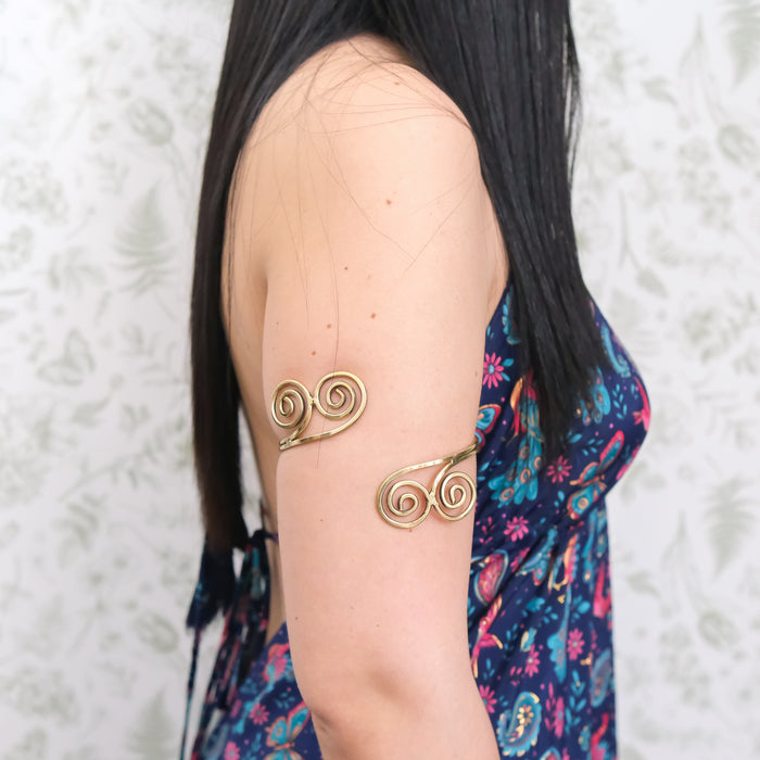 Gold Double Spiral Celtic Arm Cuff Bracelet