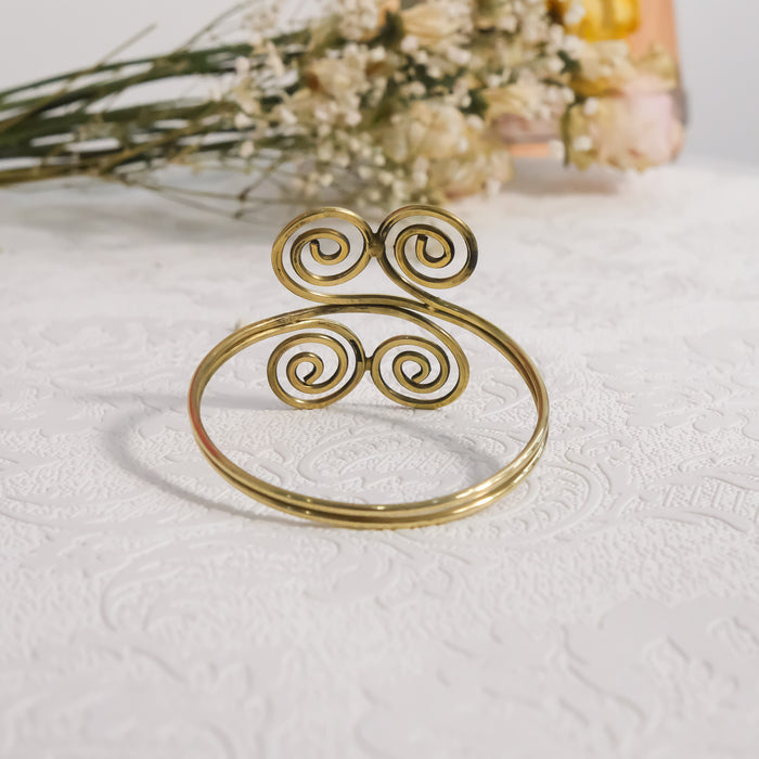Gold Double Spiral Celtic Arm Cuff Bracelet