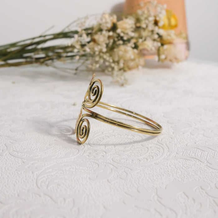 Gold Double Spiral Celtic Arm Cuff Bracelet