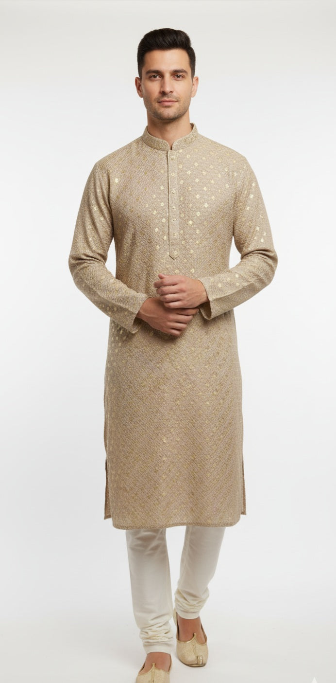 Golden Beige Sequin Embroidered Kurta