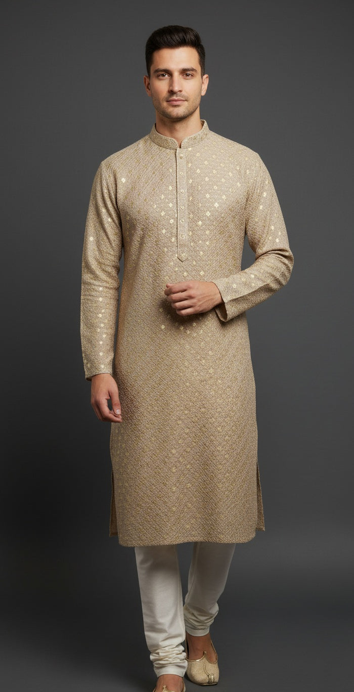 Golden Beige Sequin Embroidered Kurta