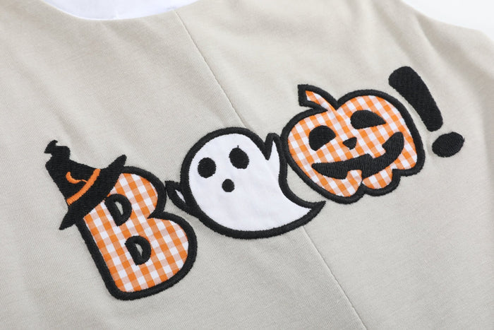 Gray Boo Applique Overalls - Lil Cactus