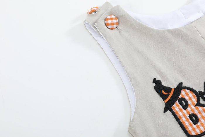 Gray Boo Applique Overalls - Lil Cactus