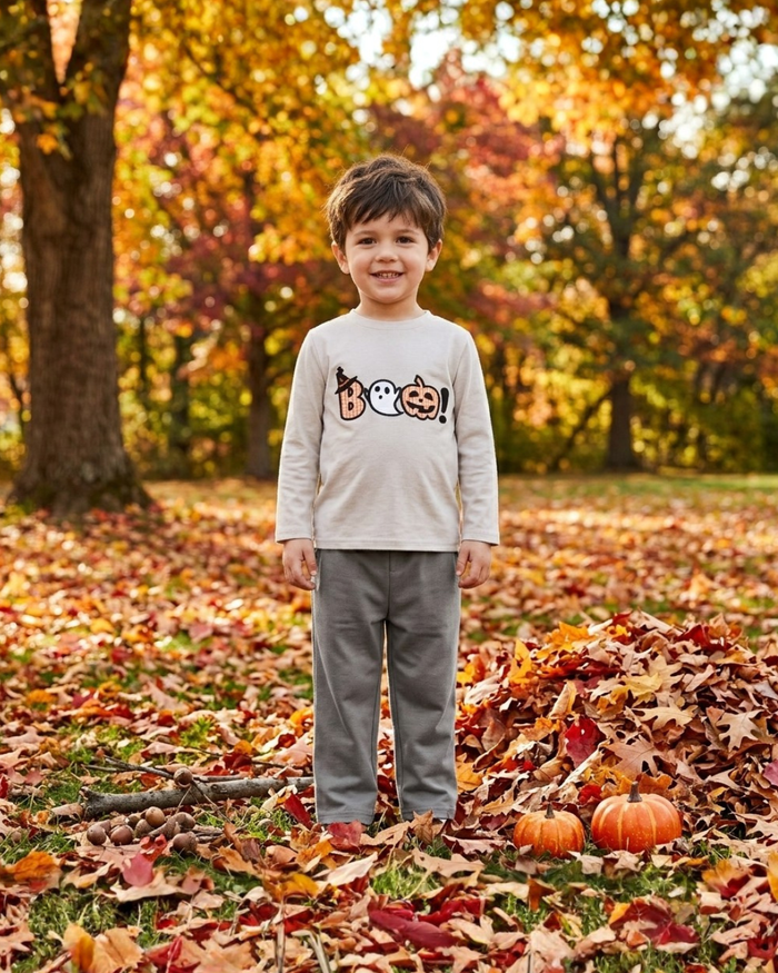 Gray Boo Applique Shirt and Pants Set - Lil Cactus